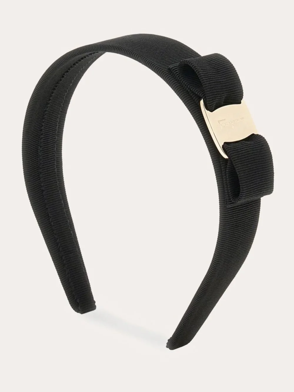 Ferragamo Black Vara Bow Headband Gold Plate Grosgrain - MINT